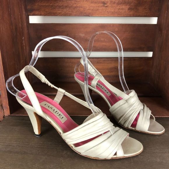 Vintage Casadei Taupe Heeled Sandals 7.5AA Narrow - Picture 1 of 9